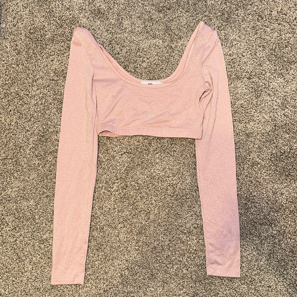 Adika pink shimmer long sleeve crop top
